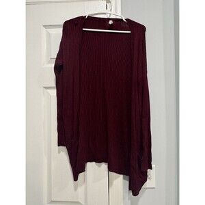 Mudd Women’s Ribbed Open Front Cardigan Burgundy Wine Size Small Pockets